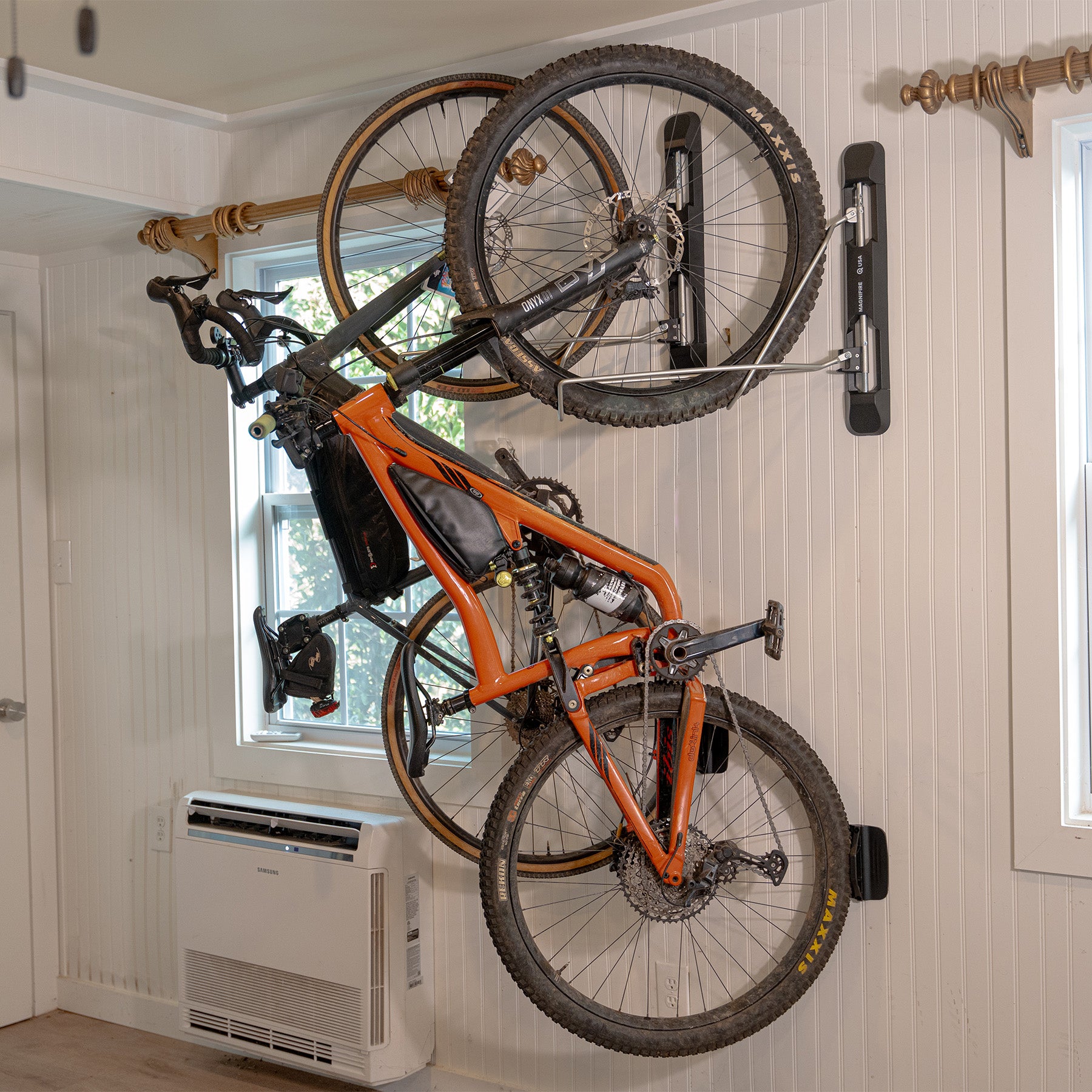 Wall Mounted Bike Rack - 2 Pack in living space side angle